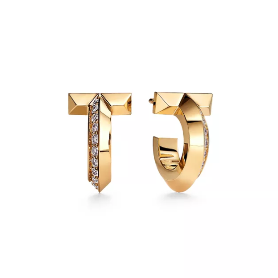 Tiffany & Co. Tiffany T T1 Hoop Earrings in Yellow Gold with Diamonds