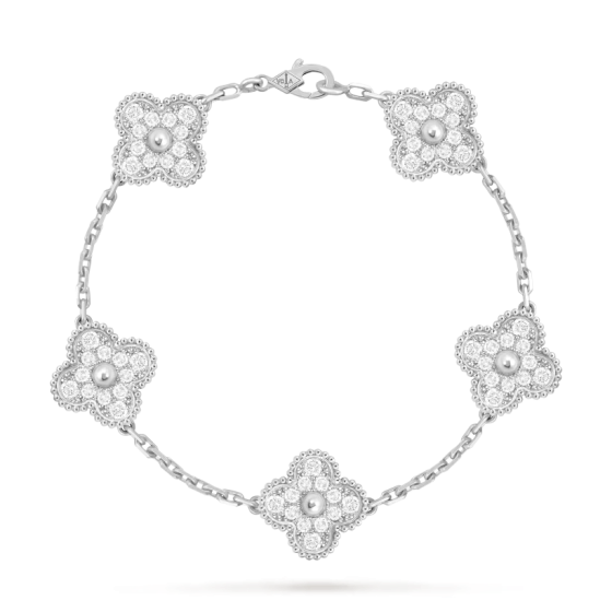 Van Cleef & Arpels Vintage Alhambra bracelet, 5 motifs white gold, Diamond