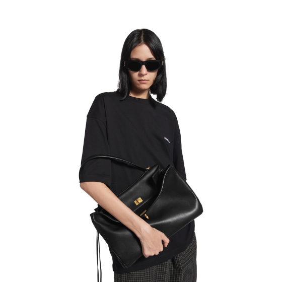 Balenciaga Rodeo Handbag Medium in black smooth calfskin, aged-gold hardware